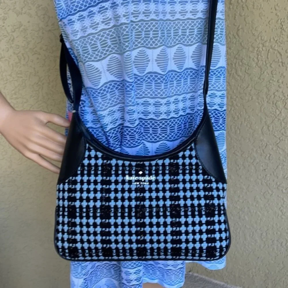 Kate Spade Crossbody Tweed Fabric Blue Multi - Picture 16 of 16